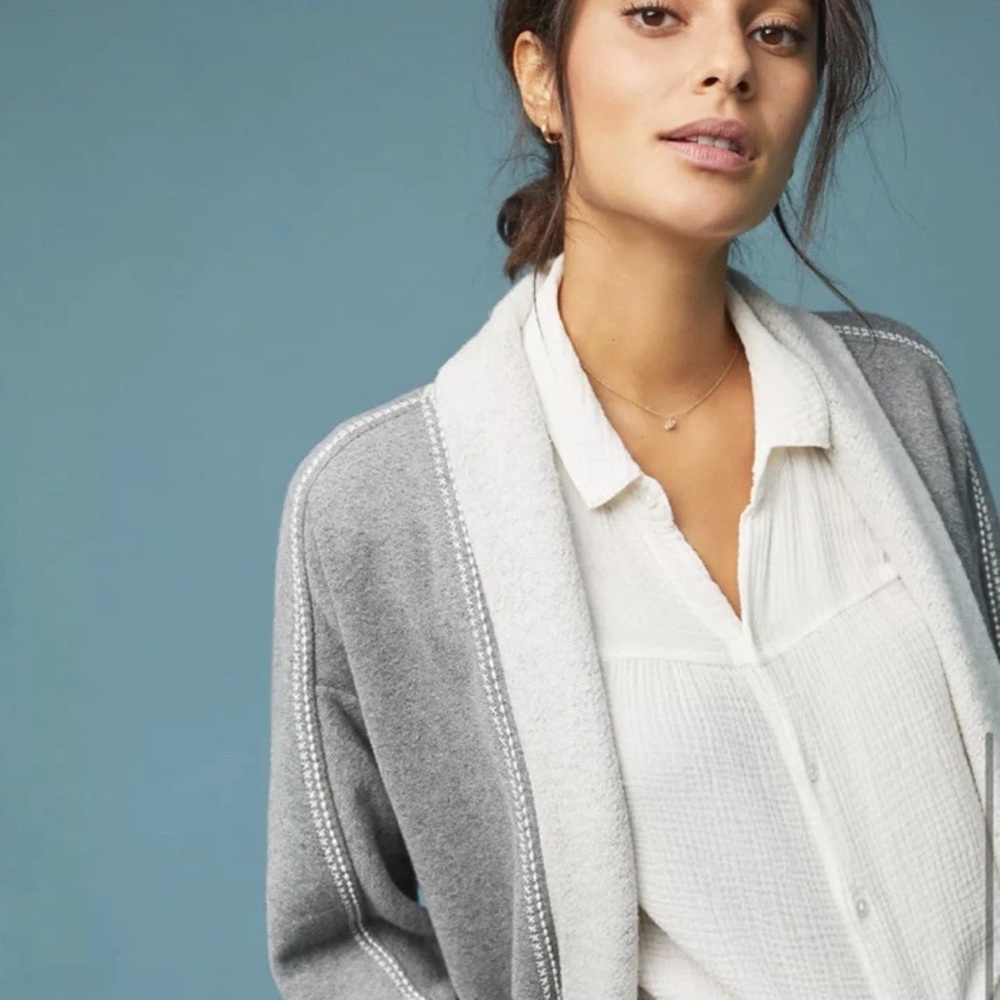 Anthropologie‎ Saturday Sunday Cotton Terry Cardigan Large Grey Cozy Warm